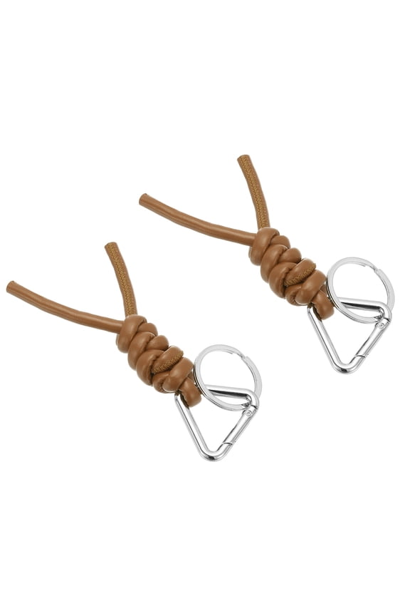 PU Leather Keychain, 2 PCS Universal Car Keychain, Handmade Braided Cord Key Chain Holder with Removable Open Key Ring for Women and Men (Brown)