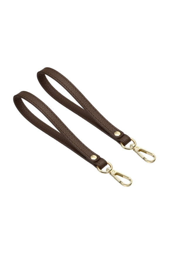 PU Leather Keychain, 2 Pack Key Holder Keyring Strap with Metal Gold Key Ring Lock for Wallet Purse, Brown