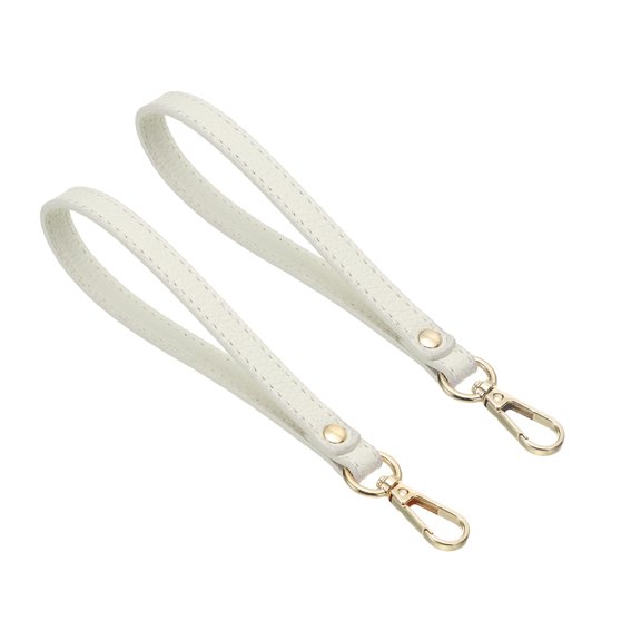 Uxcell PU Leather Keychain, 2 Pack Key Holder Keyring Strap with Metal Gold Key Ring Lock for Wallet Purse, White