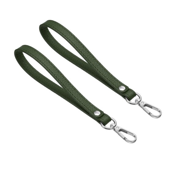 Uxcell PU Leather Keychain, 2 Pack Key Holder Keyring Strap with Metal Silver Key Ring Lock for Wallet Purse, Green
