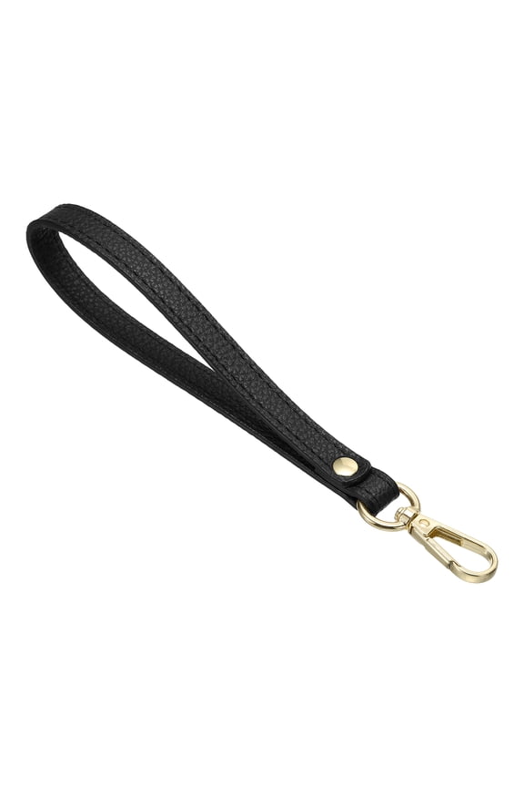 PU Leather Keychain, Key Holder Keyring Strap with Metal Gold Key Ring Lock Anti Lost for Wallet Purse, Black