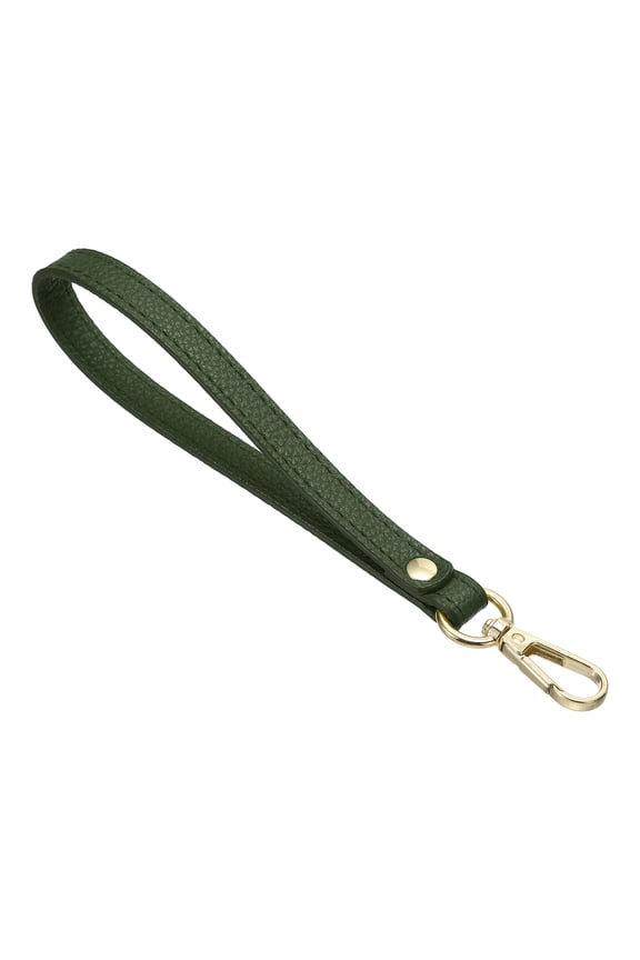 PU Leather Keychain, Key Holder Keyring Strap with Metal Gold Key Ring Lock Anti Lost for Wallet Purse, Green