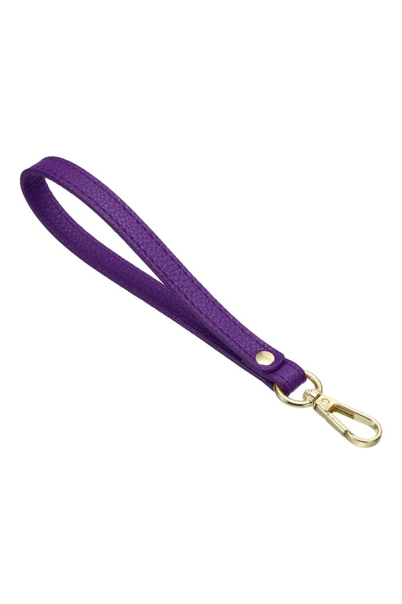 PU Leather Keychain, Key Holder Keyring Strap with Metal Gold Key Ring Lock Anti Lost for Wallet Purse, Purple