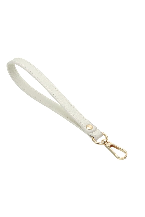 PU Leather Keychain, Key Holder Keyring Strap with Metal Gold Key Ring Lock Anti Lost for Wallet Purse, White