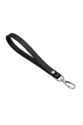 PU Leather Keychain, Key Holder Keyring Strap with Metal Silver Key Ring Lock Anti Lost for Wallet Purse, Black