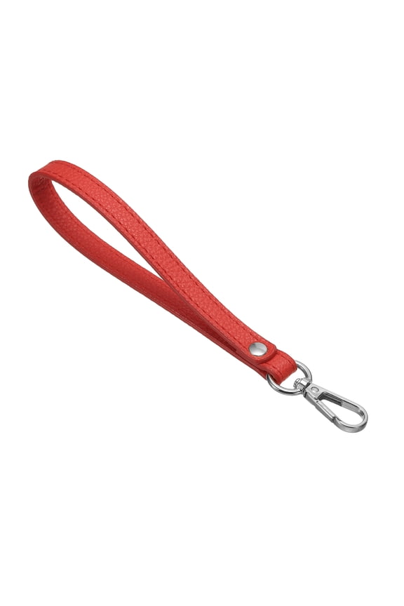 PU Leather Keychain, Key Holder Keyring Strap with Metal Silver Key Ring Lock Anti Lost for Wallet Purse, Red