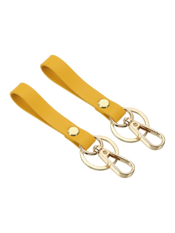 PU Leather Keychain,Key Holder Keyring with Metal Key Ring Anti Lost Clasp for Men,Yellow, 2 Pack