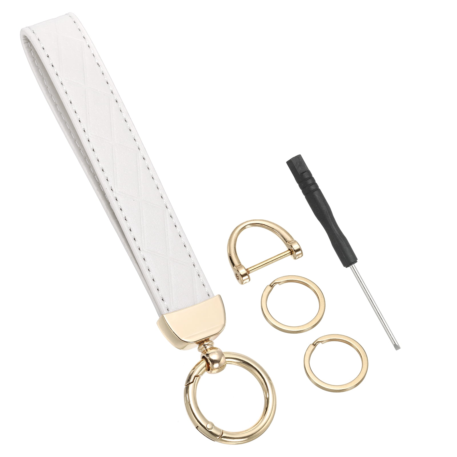 Uxcell PU Leather Wristlet Keychain Car Key Chain with 2 Key Ring and ...
