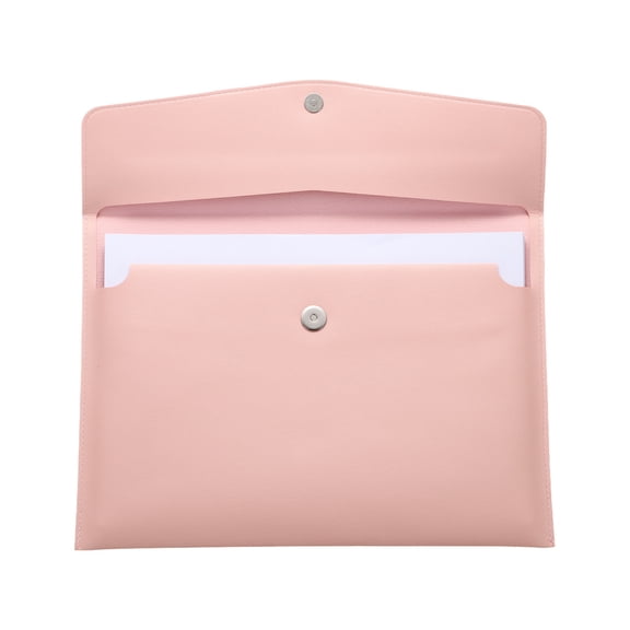 Uxcell PU Soft Leather A4 File Folder, Document Holder Waterproof Envelope Folder Case with Snap Closure Pink