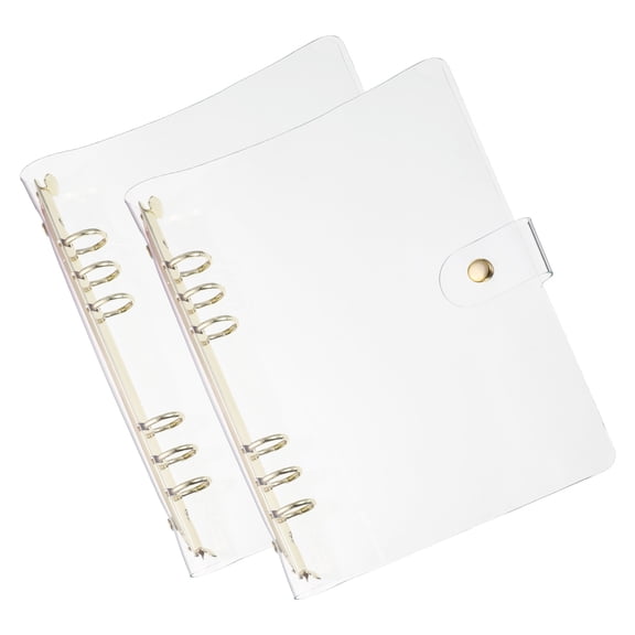 Uxcell A5 Clear Binder Cover with Snap Button Closure 6 Ring,Gold Tone, 2Pcs
