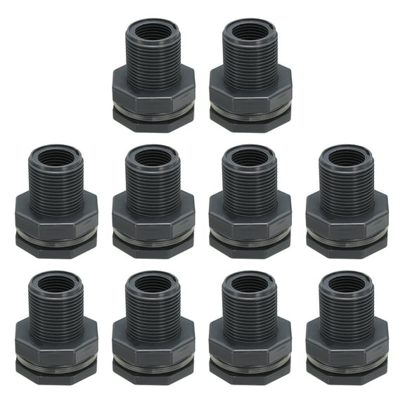 Uxcell Bulkhead Fitting G 1/2, 10 Pcs Double Threaded Bulkhead Water Tank Connector, Grey
