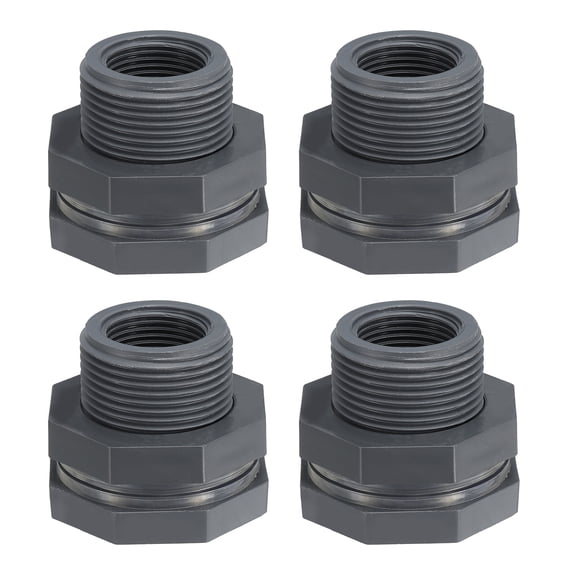 Uxcell Bulkhead Fitting NPT 3/4' Water Tank Connector Gray 4Pcs