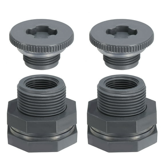 Uxcell Bulkhead Fitting with Cap NPT 3/4' Water Tank Connector Gray 2Pcs