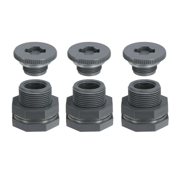 Uxcell Bulkhead Fitting with Cap NPT 3/4' Water Tank Connector Gray 3Pcs
