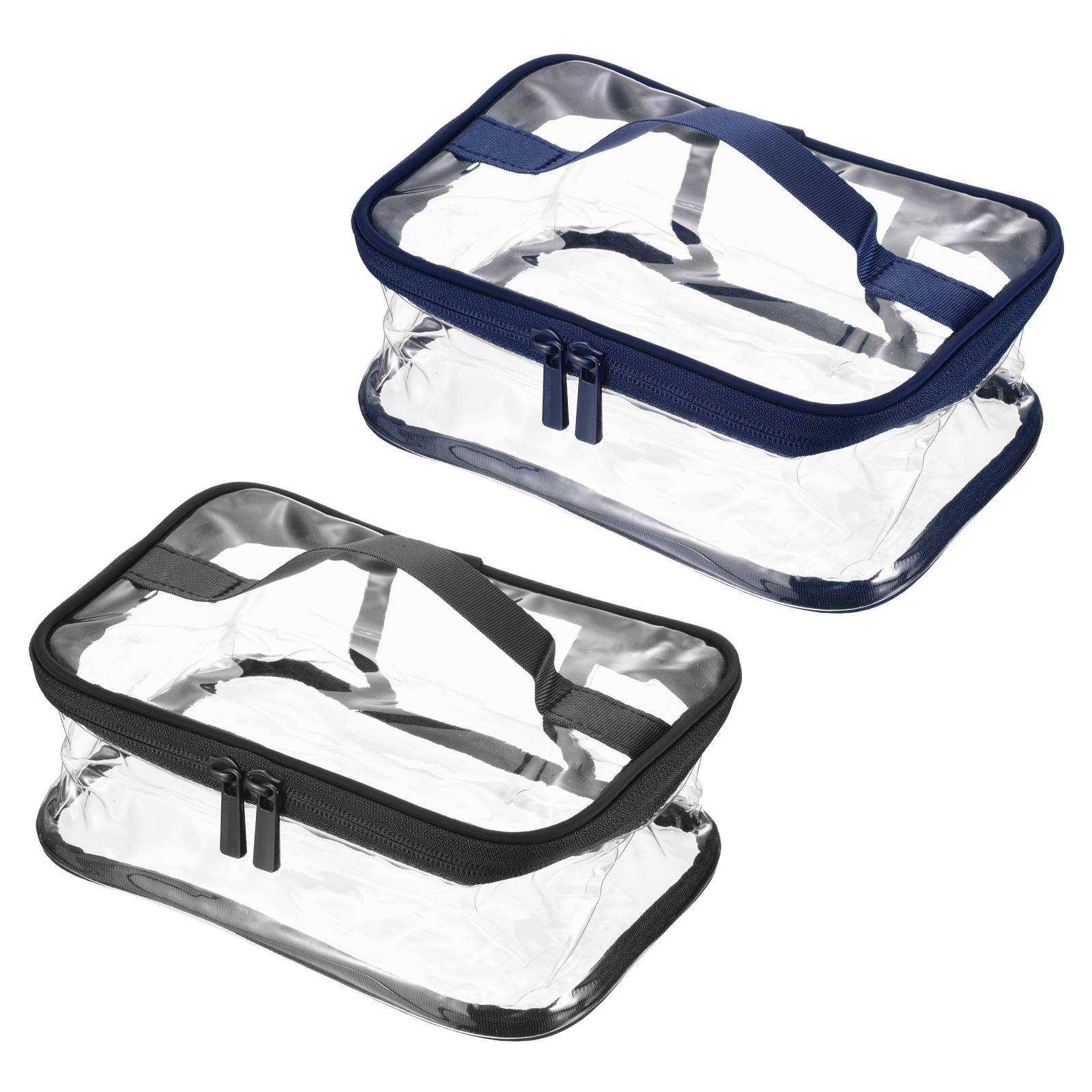 Uxcell PVC Clear Toiletry Bag Makeup Pouch with Zipper Handle, Black, Navy Blue 1 Set/2 Pack - image 1 of 6