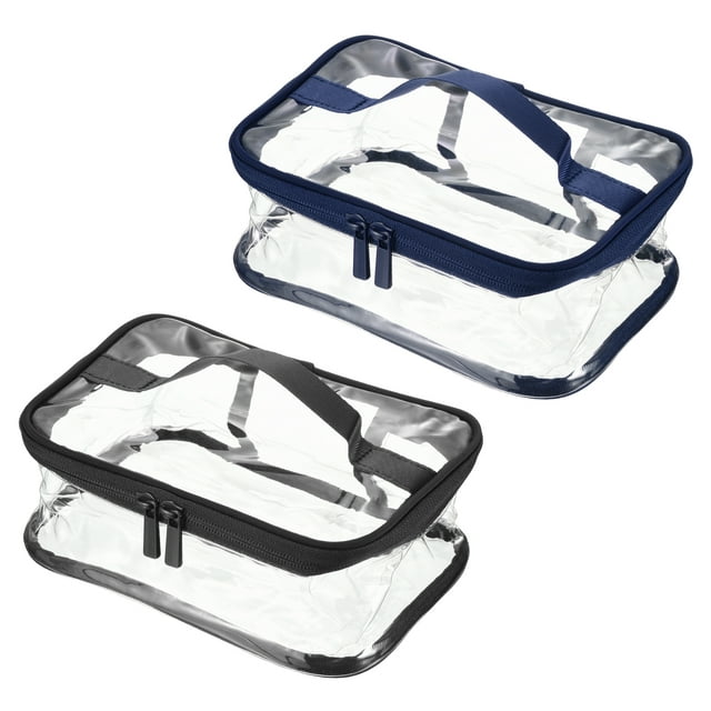Uxcell PVC Clear Toiletry Bag Makeup Pouch with Zipper Handle, Black, Navy Blue 1 Set/2 Pack