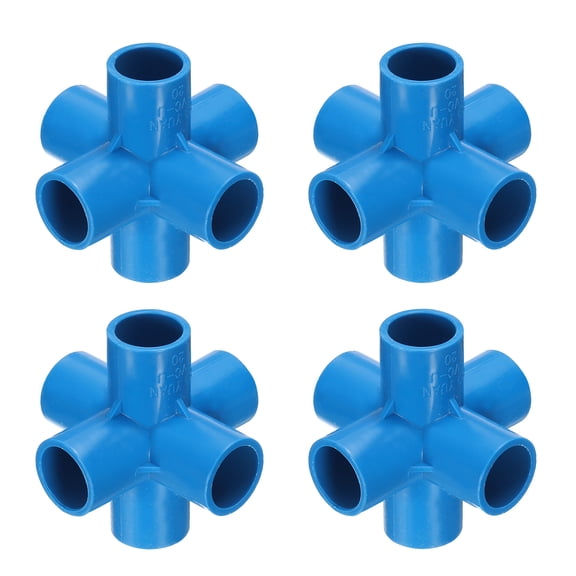 Uxcell Fitting 3/4" 6 Ways Connector Furniture Build Grade Pipe Coupling, Blue