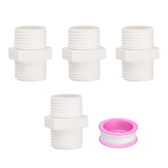 Uxcell Pipe Fittings Nipple G 1/2, 4 Pcs Male to Male Thread Coupling Adapter Hex Straight Connector, White