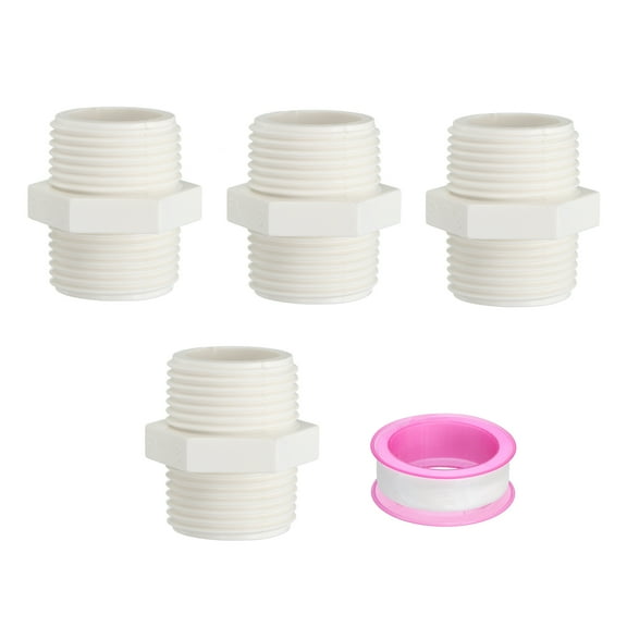 Uxcell Pipe Fittings Nipple G 1 , 4 Pcs Male to Male Thread Coupling Adapter Hex Straight Connector, White