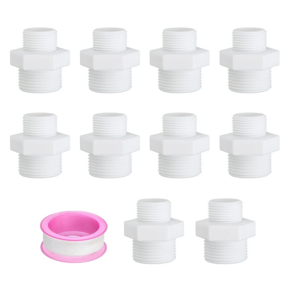 Uxcell Pipe Fittings Nipple G 1 x G 3/4, 10 Pcs Male to Male Thread Coupling Adapter Hex Straight Connector, White