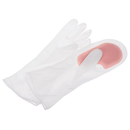 Uxcell PVC Reusable Scrubber Washing Tool Cleaning Gloves with Single Brush, Pink 1 Pair