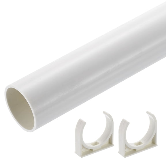 Uxcell Rigid Tube, 300mm Length Round Pipe Tubing, 45.2mm ID 50mm OD Plastic Tubes Rigid Pipe with Pipe Clamp for Aquarium, Water Cooling System, Cable Sleeve, White
