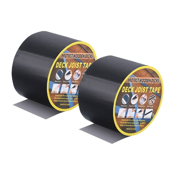 Uxcell Rubber Waterproof Butyl Joist Tape for Decking Self-Adhesive Flashing Tape 2 Rolls Black 4"x 15m