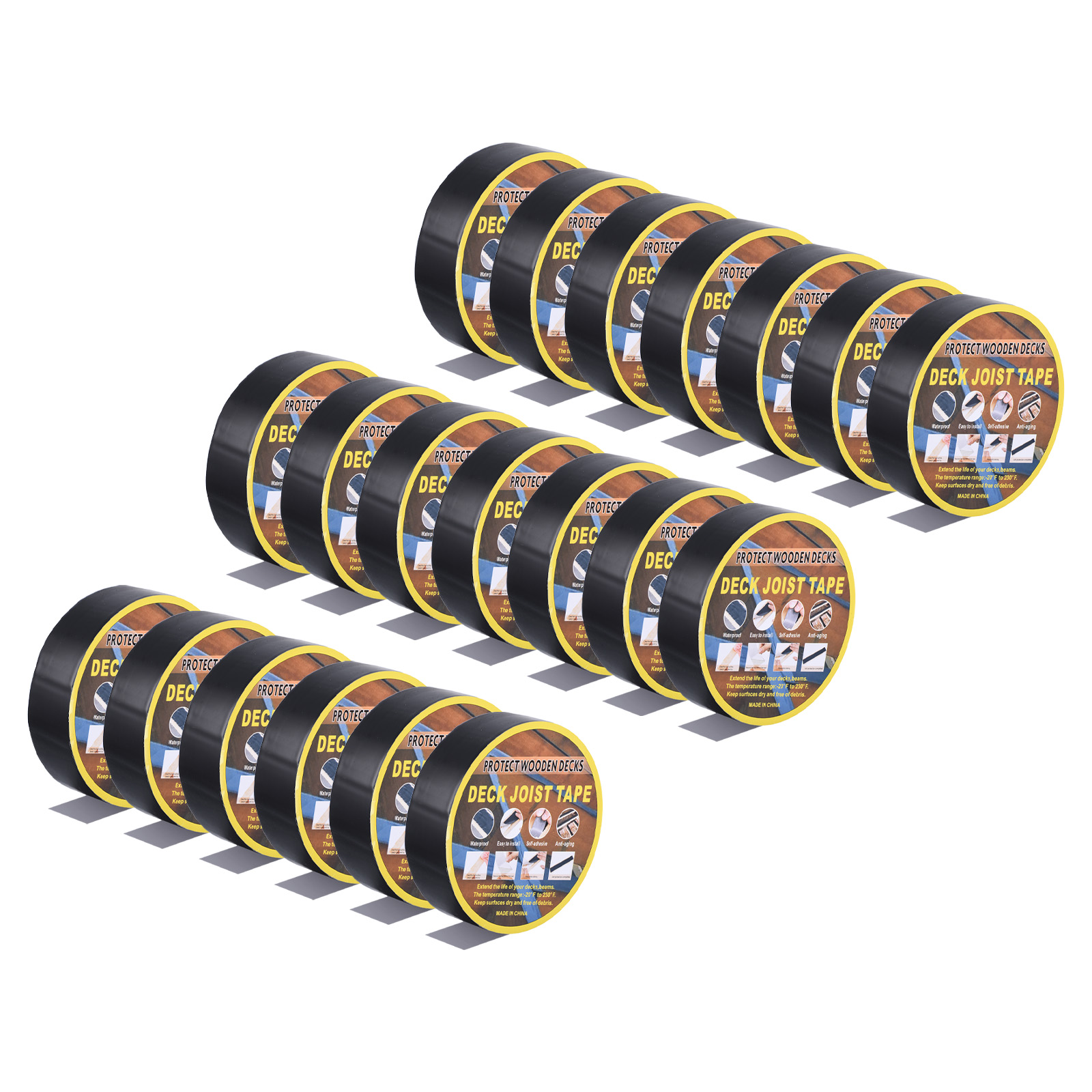 Uxcell Rubber Waterproof Butyl Joist Tape for Decking Self-Adhesive Flashing Tape 20 Rolls Black 1-9/16"x 15m