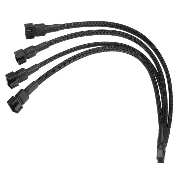 Uxcell PWM Fan Splitter Cable (4 Pin 1 to 4 Ways, 10.6 Inch / 27cm) - Black Sleeved Braided Fan Power Extension Adapter Cable for Computer Case Cooling Fans