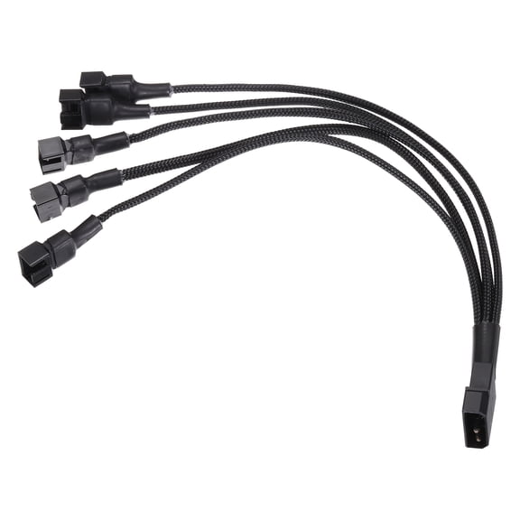 Uxcell PWM Fan Splitter Cable (4 Pin 1 to 5 Ways, 10.6 Inch / 27cm) - Black Sleeved Braided Fan Power Extension Adapter Cable for Computer Case Cooling Fans