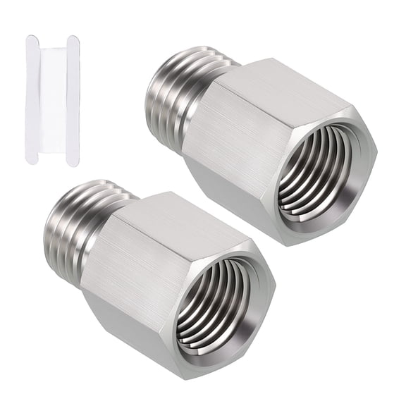 Uxcell Pack of 2, 1/4" FeMale NPT to 1/4" Male G Solid 304 Stainless Steel Pipe Fittings Thread Adapter W/ Sealing Tape, Pipe Extension Connectors for Bathroom Remodel, Tool Extensions