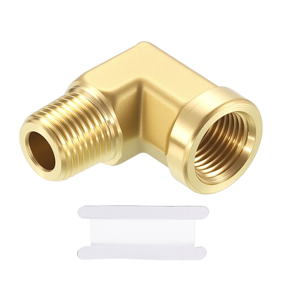 Uxcell Pack of 2, 90 1/8" FNPT to 1/8" MNPT Solid Brass Barstock Street Elbow W/ Sealing Tape, Forged Pipe Fitting for Pipe Leak Repair, Bathroom Remodeling, Tool Extension, Compression