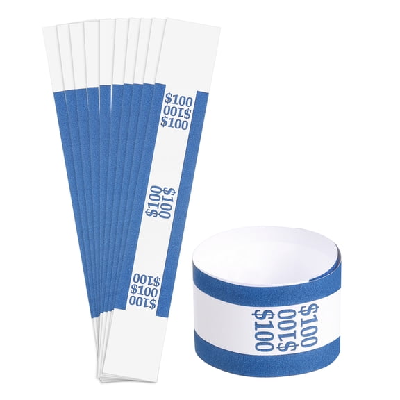 Uxcell Pack of 100 Money Band Bundles, Self-Adhesive Bill Wrappers Money Wrappers Money Straps, 7.6x1.14 Inch, Blue