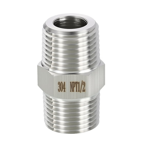 Uxcell Pack of 2, 1" MNPT To 3/4" MNPT Solid 304 Stainless Steel Hex Nipple Hose Connectors, Male Pipe Adapter for Bathroom Remodel, Tool Extensions