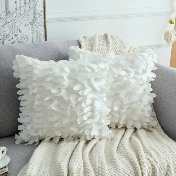 REGALWOVEN Pack of 2 Solid Color Throw Pillow Cover, 3D Sequins Leaf Cushion Covers for Indoor Outdoor Beige 18" x 18"