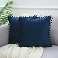 thumbnail image 1 of REGALWOVEN Pack of 2 Velvet Pillow Covers with Pompoms  Decorative Pillow Cases Fringe Cushion Covers Dark Blue 20 x 20 Inch, 1 of 6