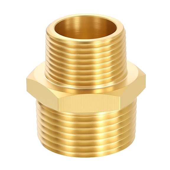 Uxcell Packs of 2, 3/4" MNPT To 3/4" MNPT Solid Brass Hex Nipple Hose Connectors W/ Sealing Tapes, Male Pipe Adapter for Pipe Leak Repair, Bathroom Remodeling, Tool Extension, Compression