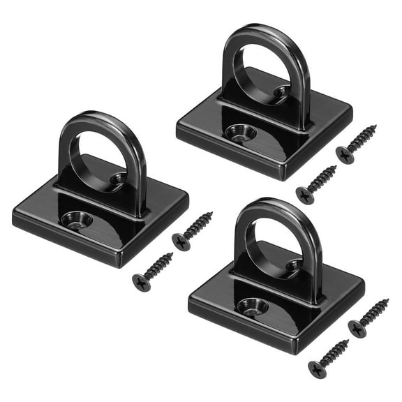 Uxcell Pad Eye Plate U Hooks, 3 Pack Metal Ceiling Hook Wall Mount Loop with Screws, Black