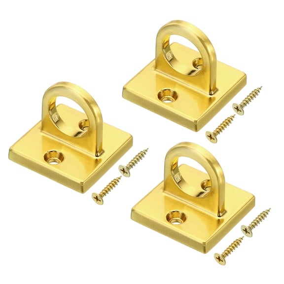 Uxcell Pad Eye Plate U Hooks, 3 Pack Metal Ceiling Hook Wall Mount Loop with Screws, Light Golden