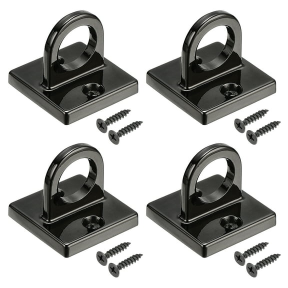 Uxcell Pad Eye Plate U Hooks, 4 Pack Metal Ceiling Hook Wall Mount Loop Hardware Ring Hooks, Black