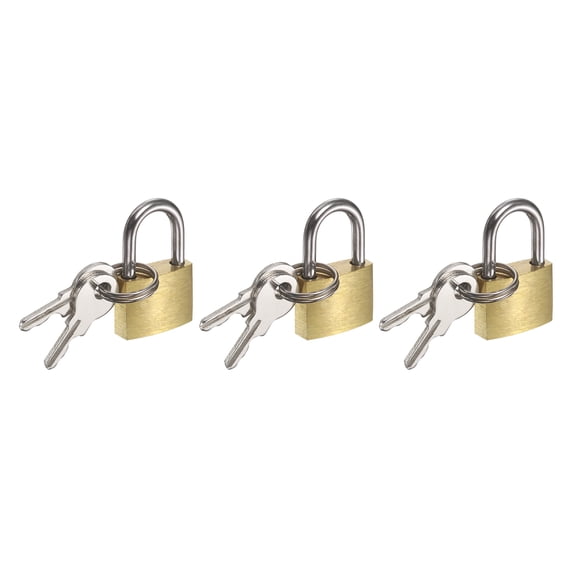 Uxcell Padlock with Keys, (47/64" Wide Body 0.5" Short Shackle, 3 Pcs), Brass Waterproof Rustproof Keyed Locks, Suit For-Storage Unit/Sheds/Garages/Fence/Gym Locker