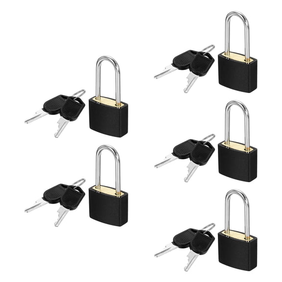 Uxcell Padlock with Keys, (Black) (5 Pcs), Zinc Alloy Long Shackle Waterproof Rustproof Keyed Locks with Brass Lock Cylinder, Suit for - Storage Unit/Luggage/Garages/Fence/Gym Locker