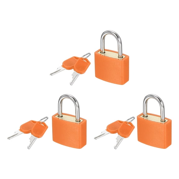 Uxcell Padlock with Keys, (Orange) (3 Pcs), Zinc Alloy Shackle Waterproof Rustproof Keyed Locks with Brass Lock Cylinder, Suit for - Storage Unit/Luggage/Garages/Fence/Gym Locker