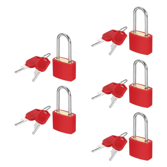Uxcell Padlock with Keys, (Red) (5 Pcs), Zinc Alloy Long Shackle Waterproof Rustproof Keyed Locks with Brass Lock Cylinder, Suit for - Storage Unit/Luggage/Garages/Fence/Gym Locker
