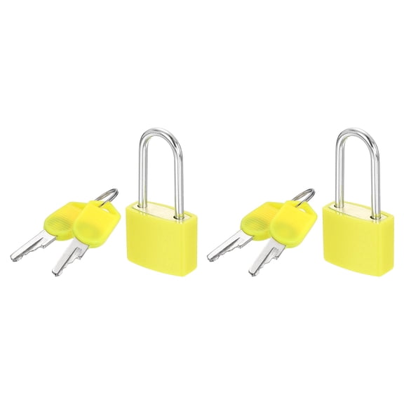 Uxcell Padlock with Keys, (Yellow) (2 Pcs), Zinc Alloy Long Shackle Waterproof Rustproof Keyed Locks with Brass Lock Cylinder, Suit for - Storage Unit/Luggage/Garages/Fence/Gym Locker