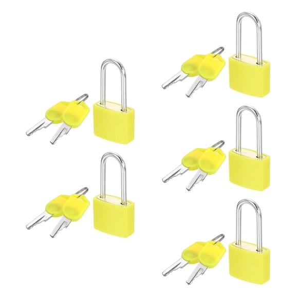 Uxcell Padlock with Keys, (Yellow) (5 Pcs), Zinc Alloy Long Shackle Waterproof Rustproof Keyed Locks with Brass Lock Cylinder, Suit for - Storage Unit/Luggage/Garages/Fence/Gym Locker