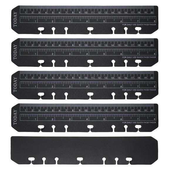 Uxcell Page Marker Ruler, 5 Pcs A5 6 Holes Bookmark Ruler, Plastic Today Page Marker Binder for Notebook, Black
