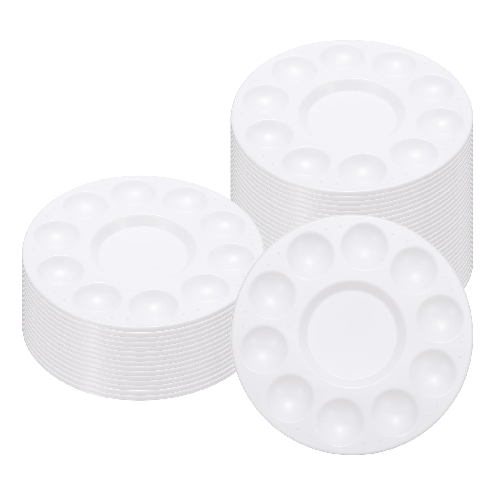 Uxcell Paint Tray Palette, 10 Well Round Plastic Watercolor Palette Painting Tray for DIY Craft Art Class Painting Party Supplies Paint Holder(White, Pack of 46)