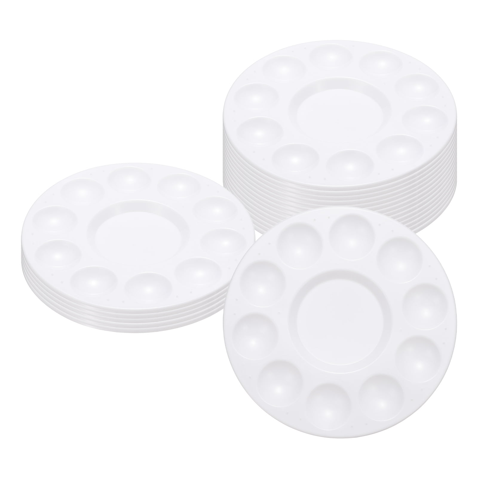 Uxcell Paint Tray Palette, 10 Well Round Plastic Watercolor Palette Painting Tray for DIY Craft Art Class Painting Party Supplies Paint Holder(White, Pack of 20)