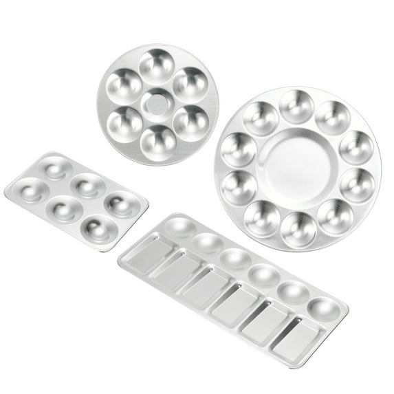 Uxcell Paint Tray Palette, 4 Pack Washable Paint Palette Aluminum Paint Tray for Watercolor Painting Art, Silver